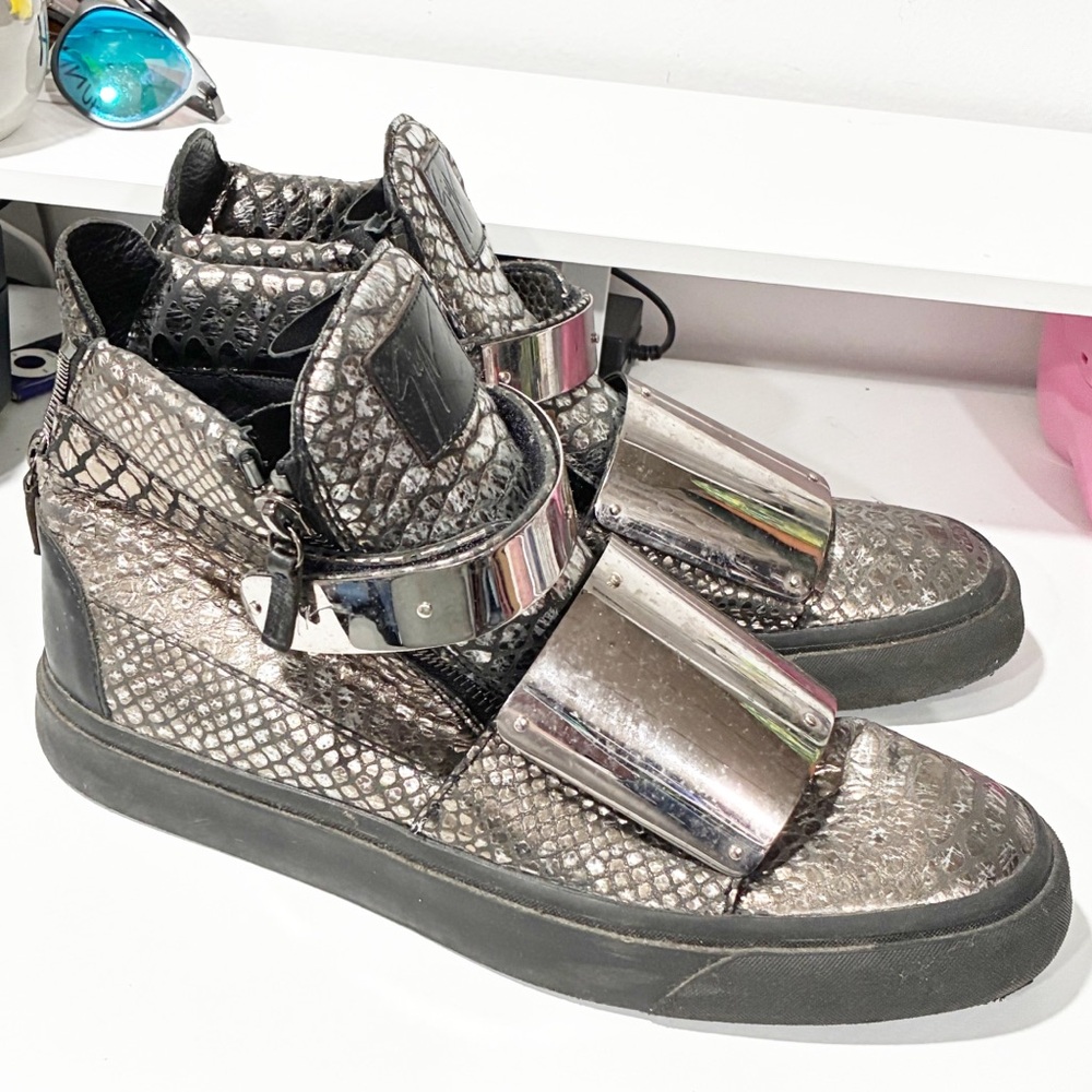 Giuseppe Zanotti Black Silver Python Sneakers Met… - image 3